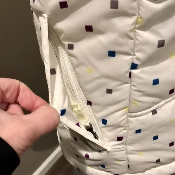 Burton Dryride Puffer Vest Small Cream Hooded Faux Fur Trim Zip Snap Pockets - Picture 4 of 12